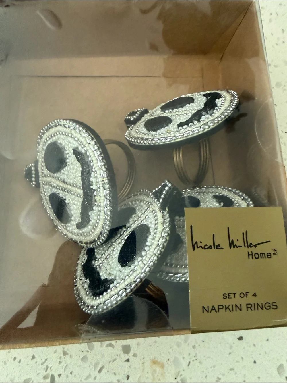 Nicole Miller Fly By Night Pumpkin Face Beaded Napkin Rings Set of 4